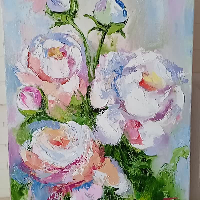 花卉艺术画原画白牡丹布面油画 - 墙贴/壁贴 - 其他材质 多色