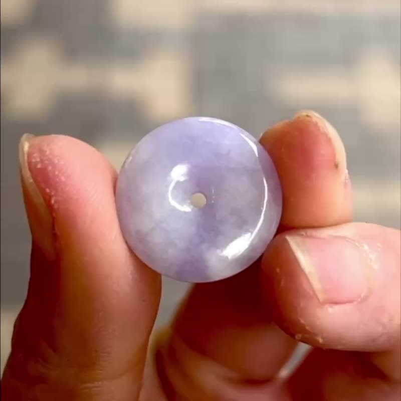 冰种 天然翡翠 缅甸A玉 吊坠 颈链 • 冰种紫罗兰翡翠平安扣 - 项链 - 玉石 紫色