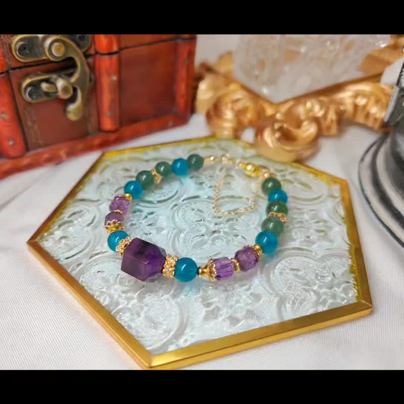 乙巳呈祥-精品紫超七、老矿精品蓝磷灰、透体绿磷灰 - 手链/手环 - 水晶 