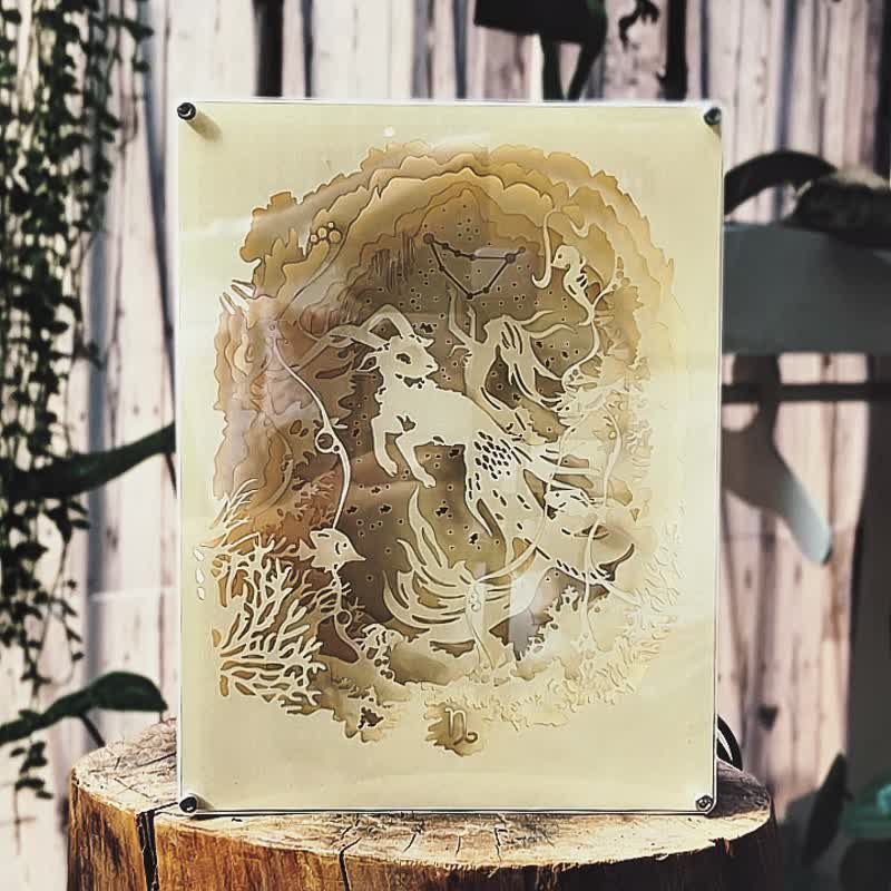 纸雕灯 -魔羯座 (山羊座) (星座系列) 纸色-微金 - 木工/竹艺/纸艺 - 纸 金色