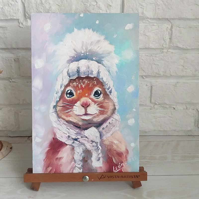 松鼠小画 动物油画 写实风格松鼠原创艺术 - 墙贴/壁贴 - 其他材质 红色