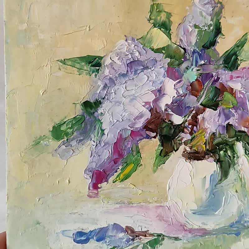 Lilac Oil Painting Original, Small Floral Artwork, Flower Wall Art, Impasto Art - 海报/装饰画/版画 - 其他材质 多色