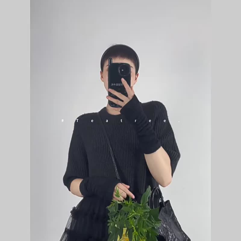 手工網紗拼接設計 羊毛針織高腰裙 連衣裙 - 洋装/连衣裙 - 聚酯纤维 多色