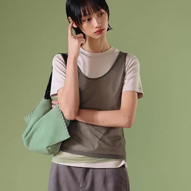 绒面粉 小号飞角手拎包 牛皮真皮随行包 手提肩背斜挎包 KUNOGIGI - 侧背包/斜挎包 - 真皮 粉红色