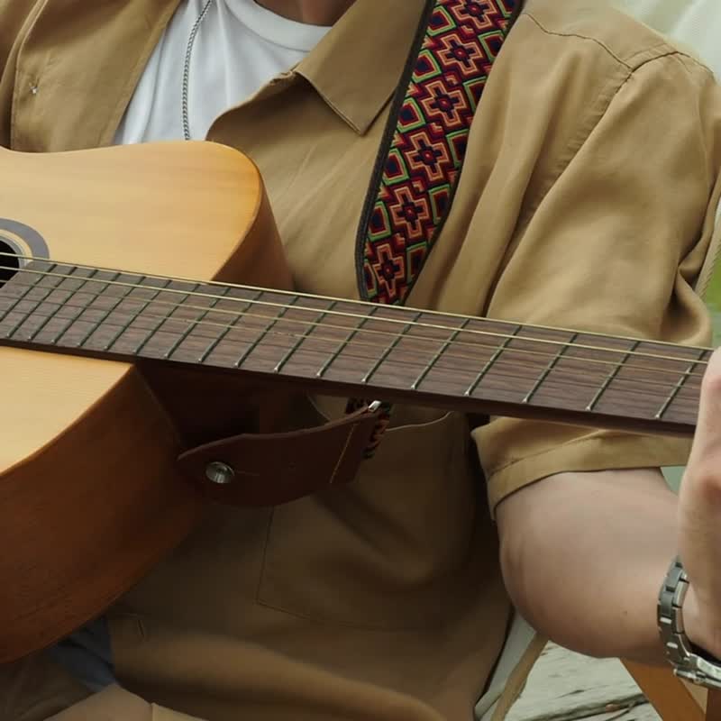 Guitar Strap - Kaleidoscope with Brown by YES IDID - 吉他配件 - 真皮 咖啡色