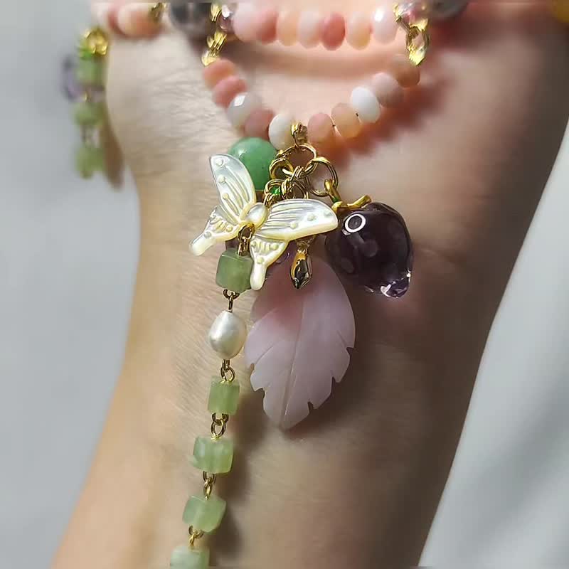 粉红蛋白 紫黄晶 珍珠母贝 绿纹石 岫玉 春意盎然 手链 单品 礼物 - 手链/手环 - 宝石 多色