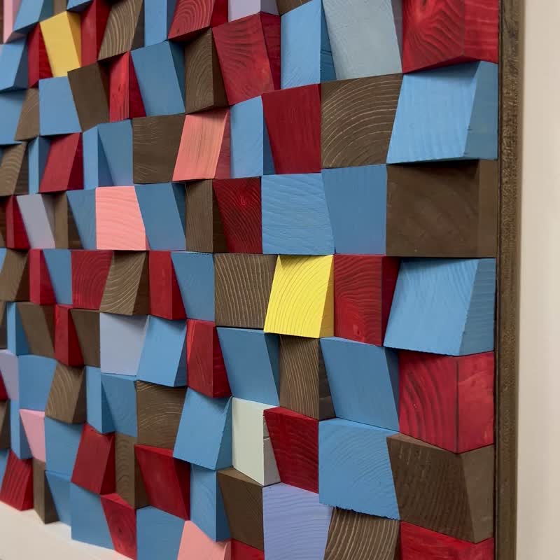 木墙板-亮度-蓝棕色和红色色调现代木质装饰 - 墙贴/壁贴 - 木头 蓝色