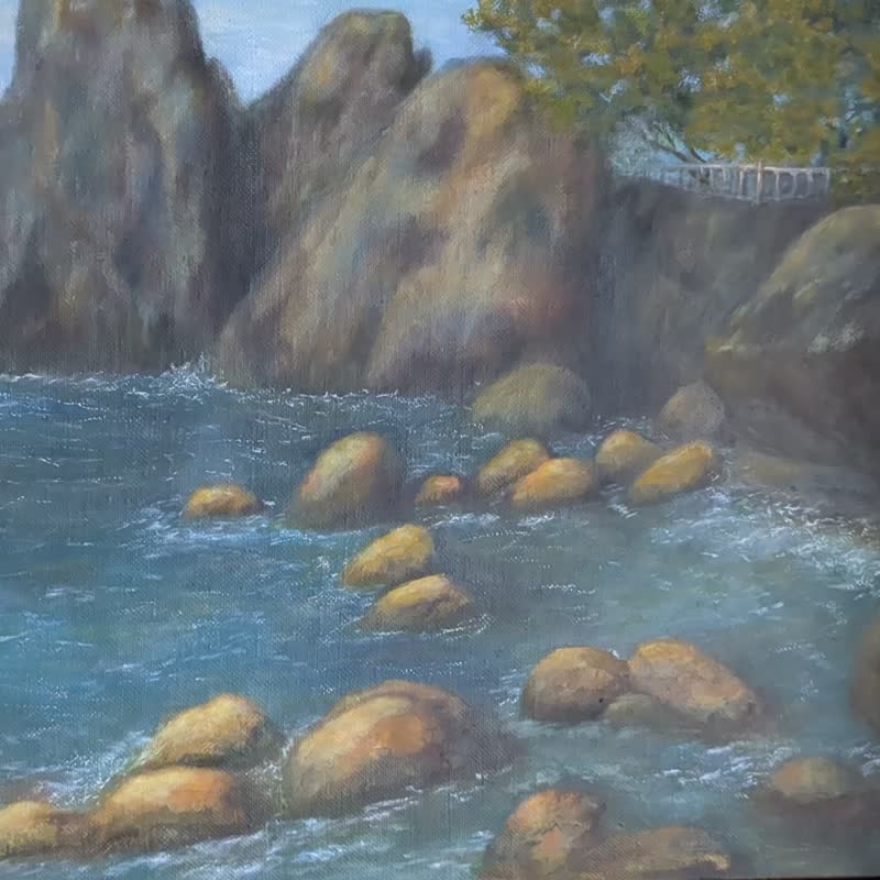 oil painting sea Wall Art seascape original art rocky shore bay Black Sea canvas - 海报/装饰画/版画 - 其他材质 多色