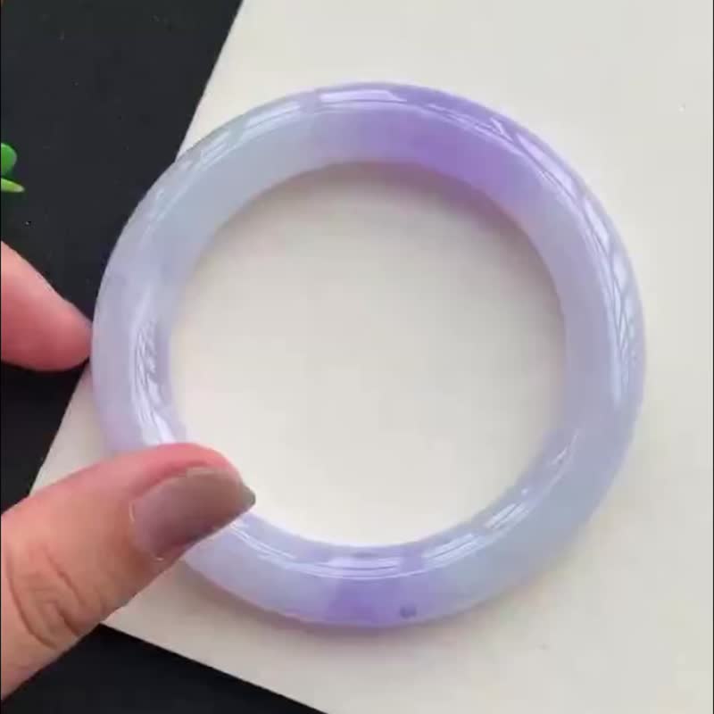 冰种翡翠天然翡翠玉镯A玉手镯 玉鈪 • 糯冰种紫罗兰翡翠圆镯 - 手链/手环 - 玉石 紫色