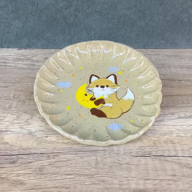 小狐狸糯米 陶盘/摆饰/礼物/送礼 手作手绘 原创仅此一件 - 盘子/餐盘/盘架 - 陶 多色