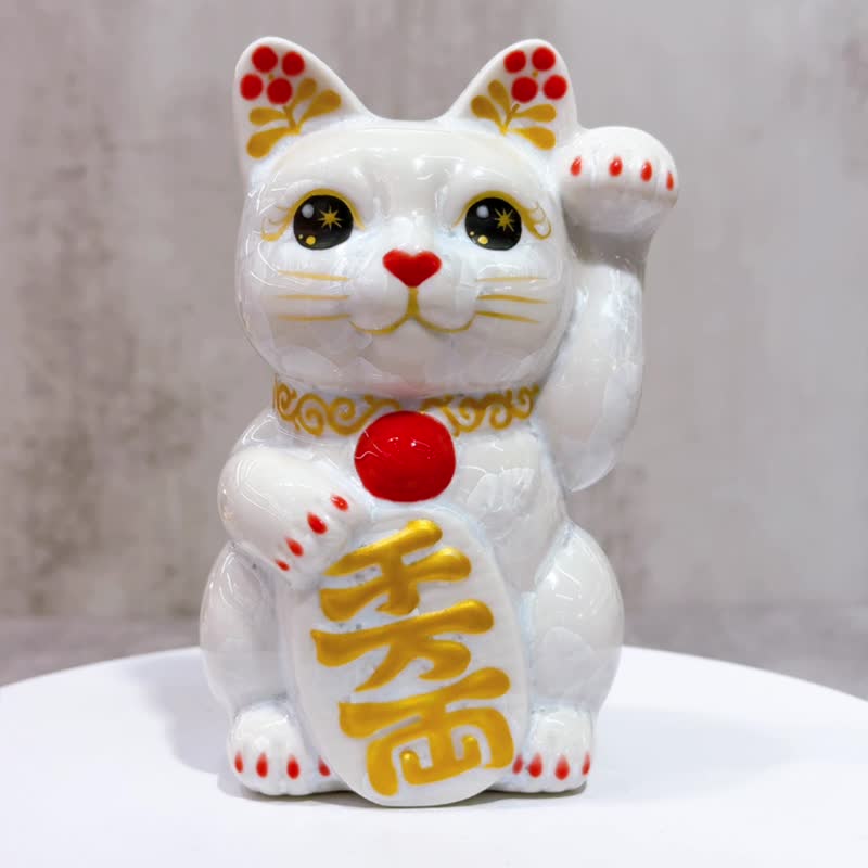 【晶雪万金】日本清水烧招财猫 | 花结晶 白 千万両 左 - 摆饰 - 瓷 白色