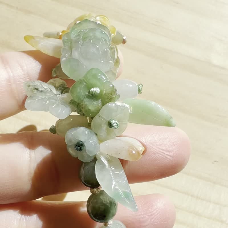 手工翡翠手链 — 树荫下的花园 - 手链/手环 - 玉石 绿色