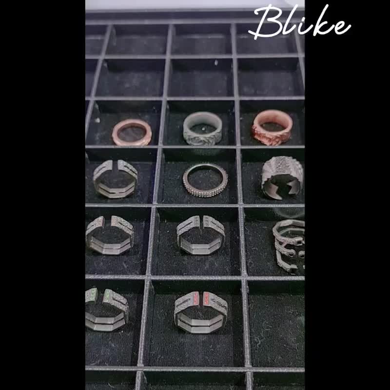 Metal Element Stone ring - 对戒 - 纯银 黑色