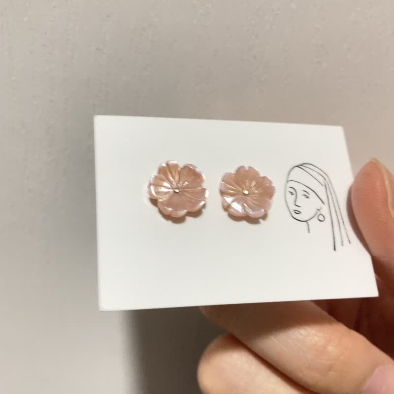 【春之约定】樱花 天然粉贝壳贝母 10mm 全925纯银耳钉/耳夹 - 耳环/耳夹 - 纯银 粉红色