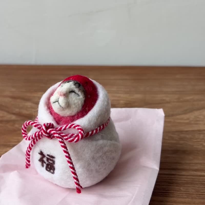 【客制化礼物】莓ねこ大福/草莓猫大福羊毛毡/猫咪脸订制 - 摆饰 - 羊毛 红色