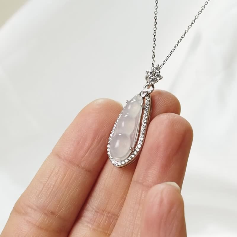 设计师款 ||福豆翡翠|| 翡翠挂坠(不含链) - 项链 - 银 白色