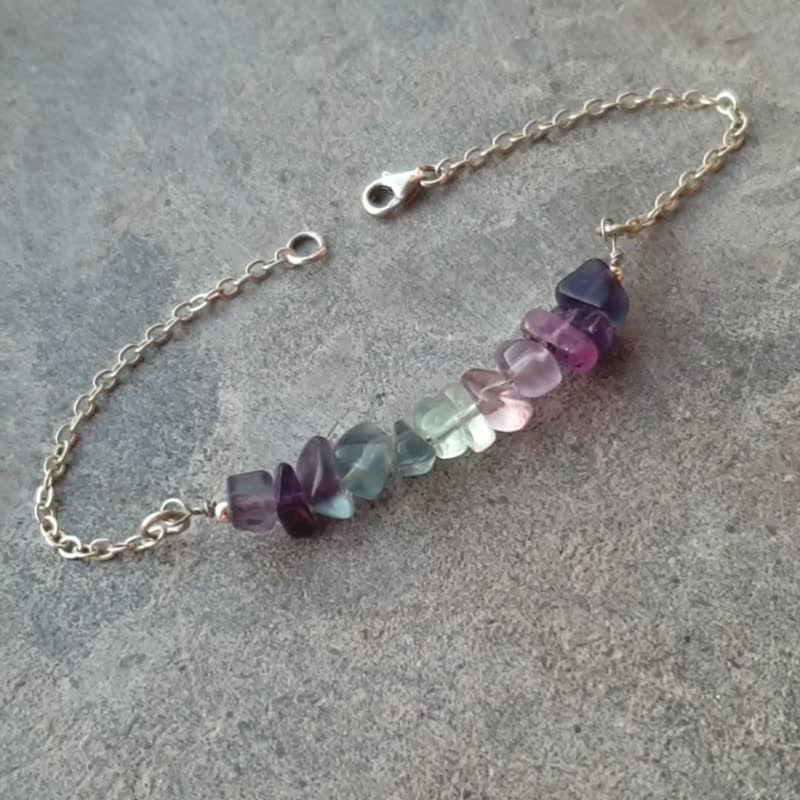 萤石手链，925 纯银，水瓶座水晶，天秤座水晶饰品 - 手链/手环 - 水晶 紫色