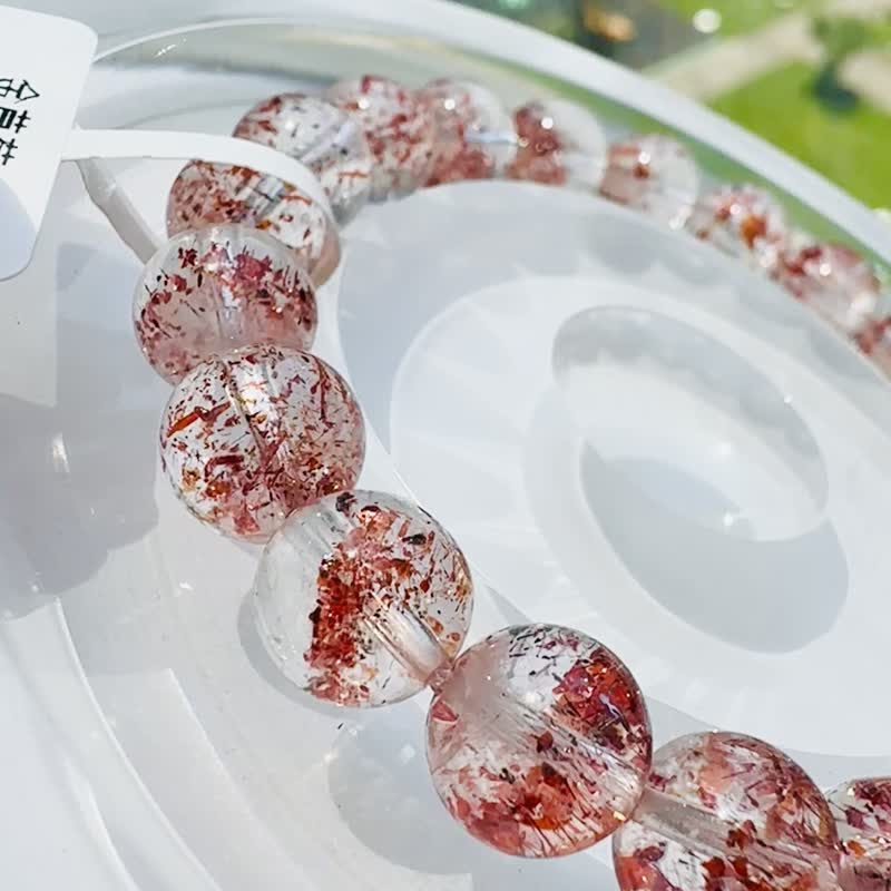 收藏玻璃体烟花彼岸花金草莓红超七 9-9.3mm21.91g 贵人运桃花 - 手链/手环 - 水晶 红色