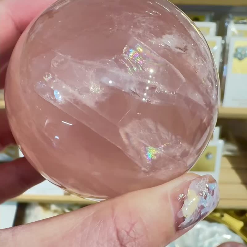 天然橘粉芙蓉粉晶6.5cm粉晶球桃花人缘风水摆件大片猫眼麟光彩虹 - 摆饰 - 水晶 粉红色