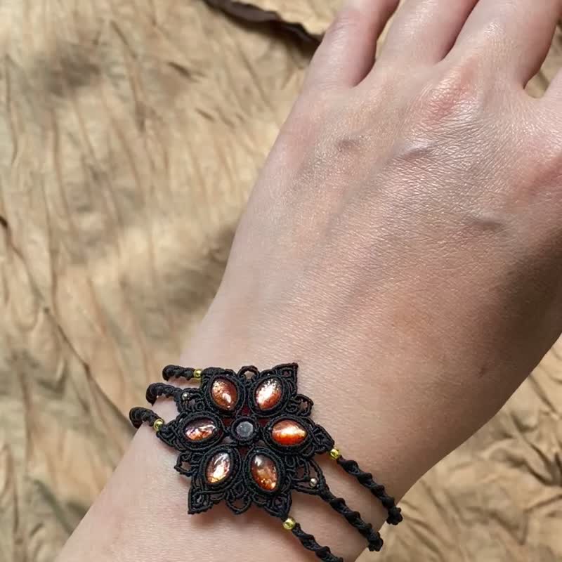 |MC|  曼陀罗太阳石石榴石生命之花手环 蜡线编织 - 手链/手环 - 宝石 