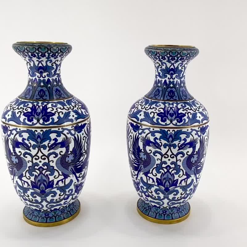 仿古花瓶景泰蓝|成对的青铜蓝色花瓶|中式花瓶 - 其他家具 - 其他金属 蓝色