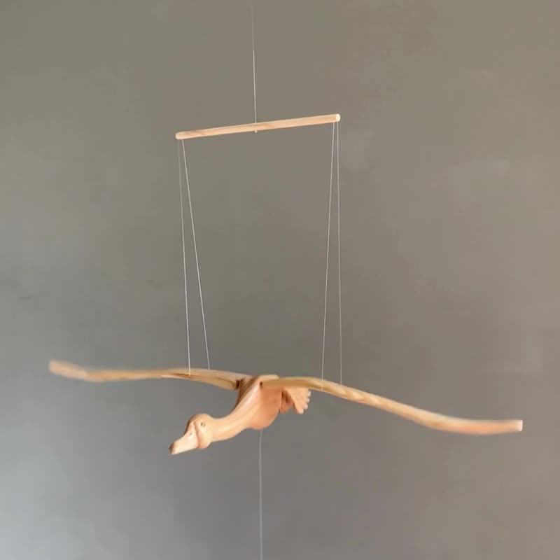 乡村风木雕灰鹅吊饰, 手工松木雕刻飞鸟, 居家与婴儿房装饰 - 摆饰 - 木头 卡其色