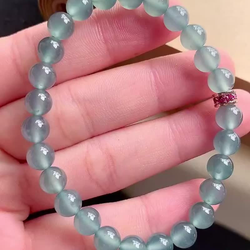 冰种翡翠天然翡翠 A玉 玉珠 玉链手链 • 冰种蓝翡翠手串 - 手链/手环 - 玉石 蓝色