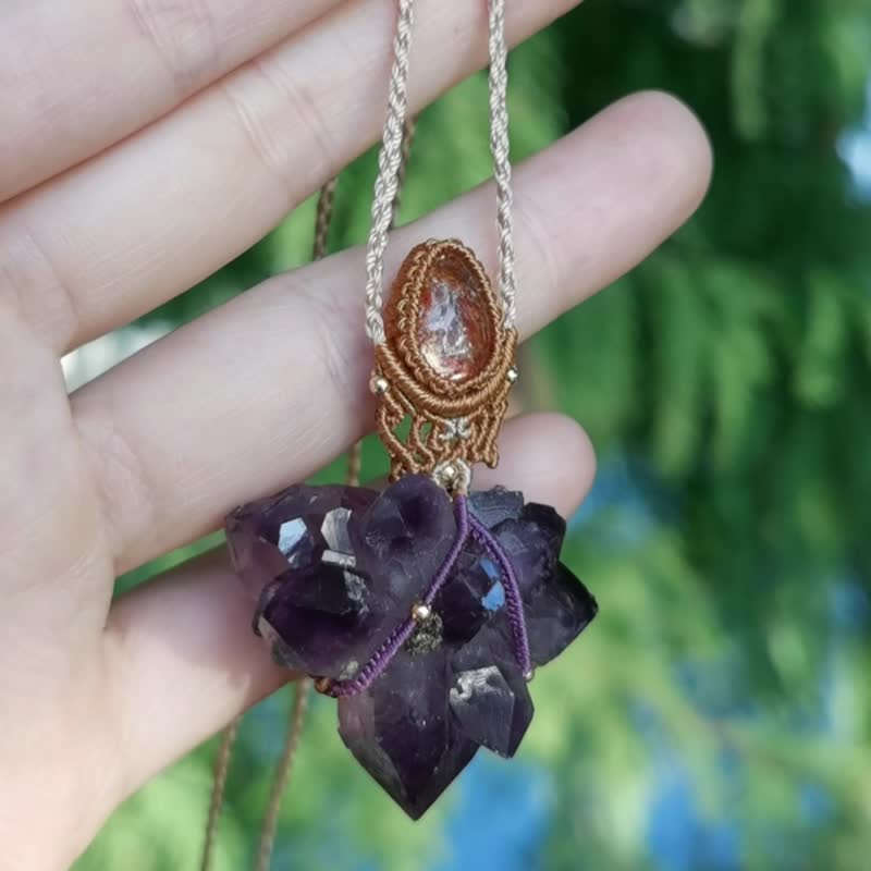 天然乌拉圭紫水晶花太阳石青金石多重组合项链 紫水晶晶簇 - 项链 - 水晶 