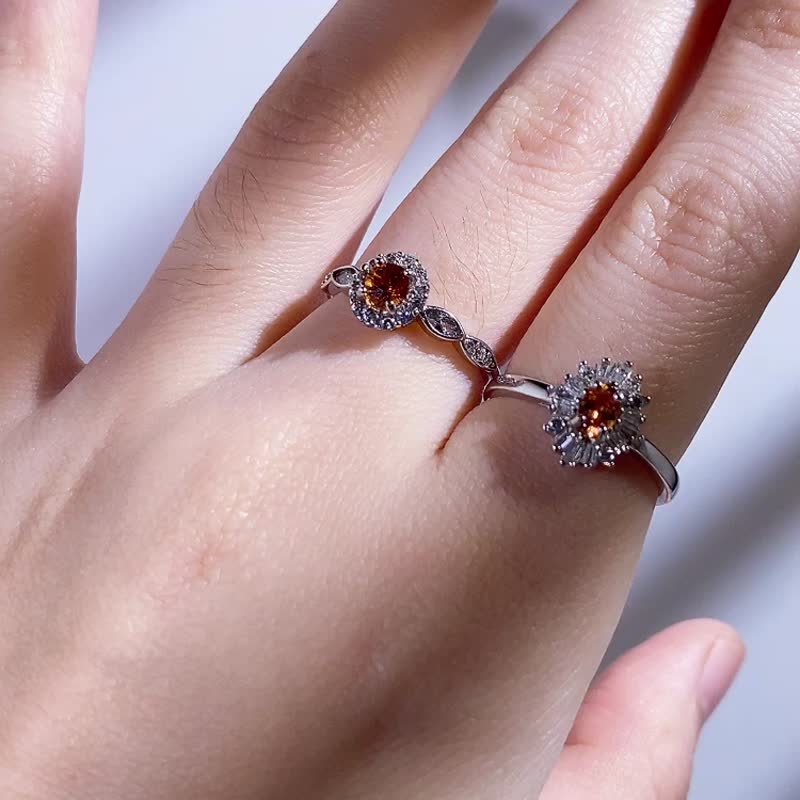 芬达石 天然宝石 锰铝榴石 太阳色 橘色宝石戒指 30分纯银戒 限量 - 戒指 - 宝石 橘色