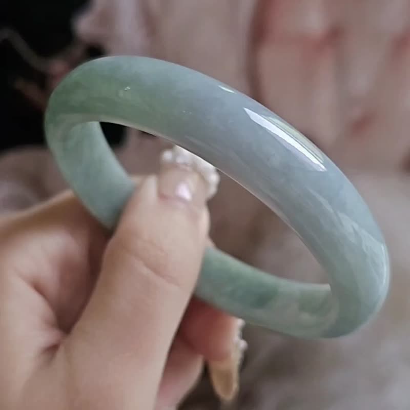 招财|春彩洒金|缅甸A货翡翠完美平安手镯#57.8#19 - 手链/手环 - 玉石 