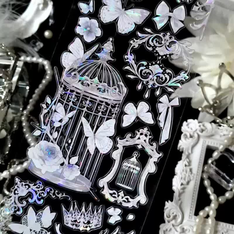 月霭囚笼 光の籠と祈りの魔法 PET 貝殼光 割型貼紙卷 (kiss-cut) - 纸胶带 - 其他材质 白色
