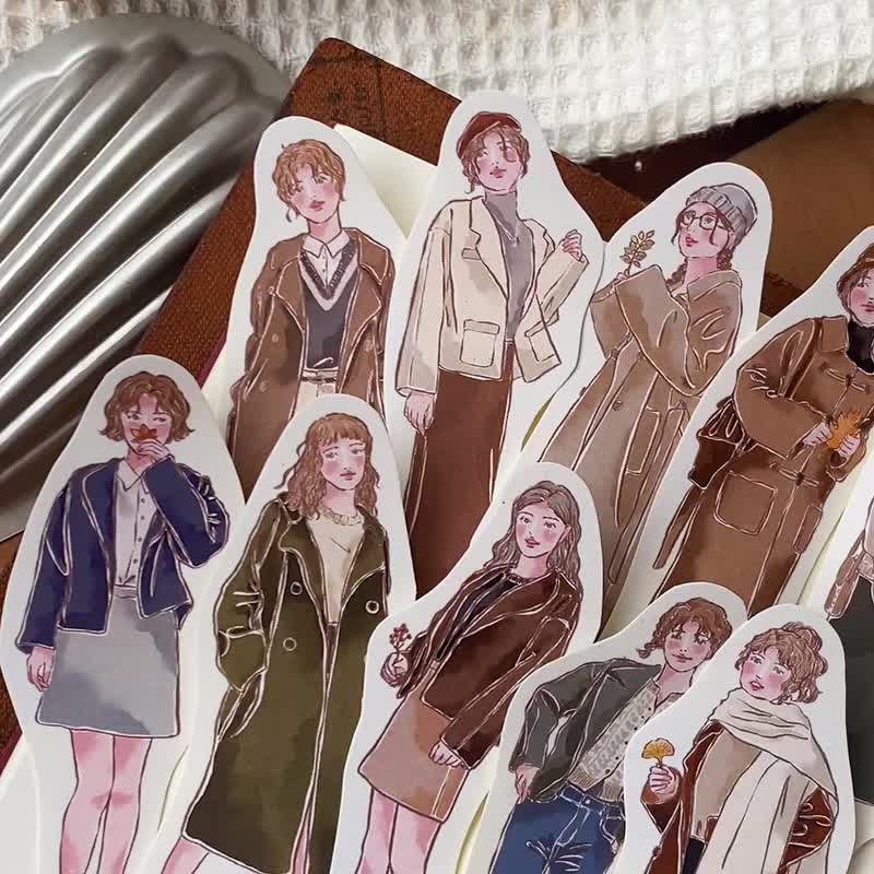 cozy room/女子秋日散步/贴纸包/手帐贴纸 - 贴纸 - 纸 咖啡色