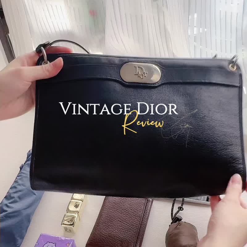 中古正品 Christian Dior 法国制 牛皮侧背包 银扣 腋下包 iPad包 - 侧背包/斜挎包 - 真皮 黑色