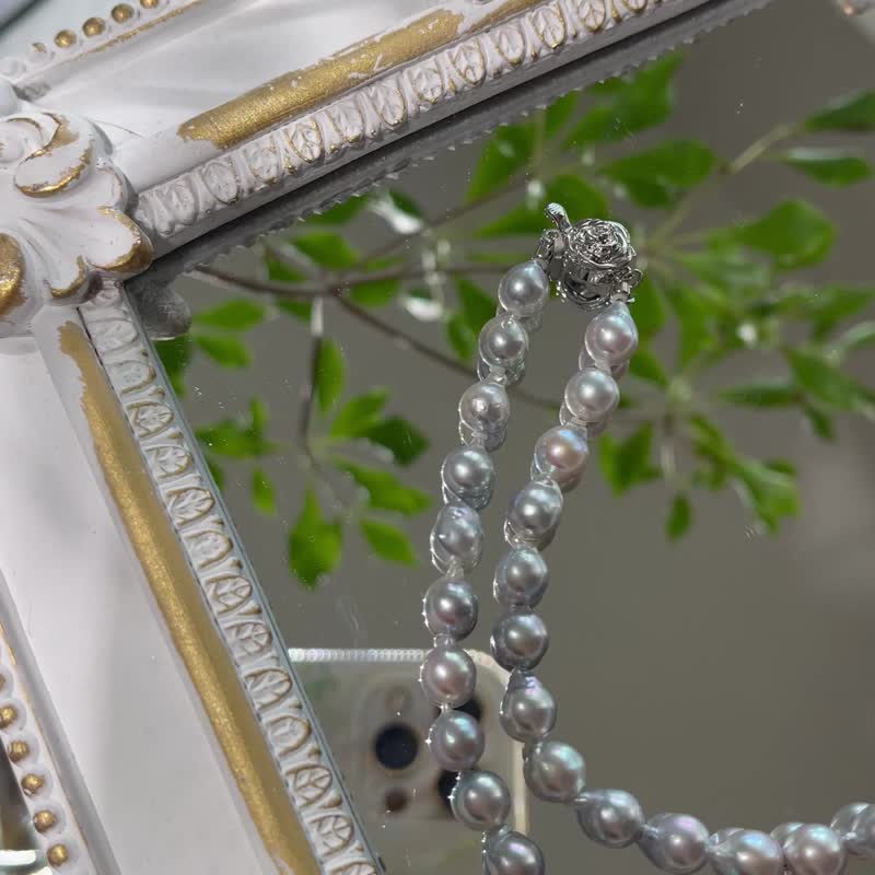 日本直送 6.5mm巴洛克形状 无调色天然银蓝色 Akoya海水珍珠项链 - 项链 - 珍珠 蓝色