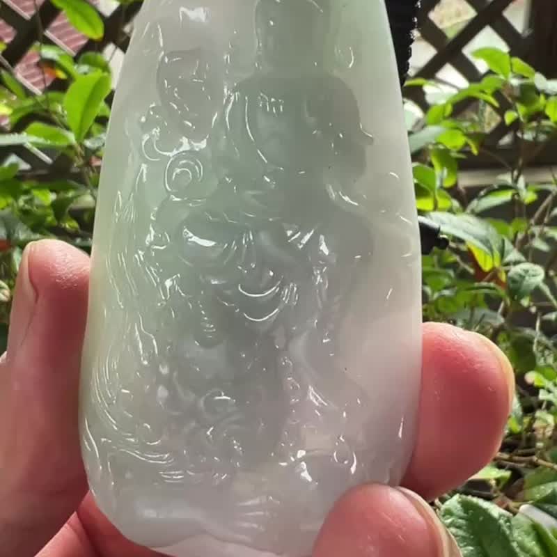 天然A货春带彩 冰糯种翡翠 文殊菩萨 颈链 附中国张鉴定证书 吊坠 - 颈链 - 玉石 多色