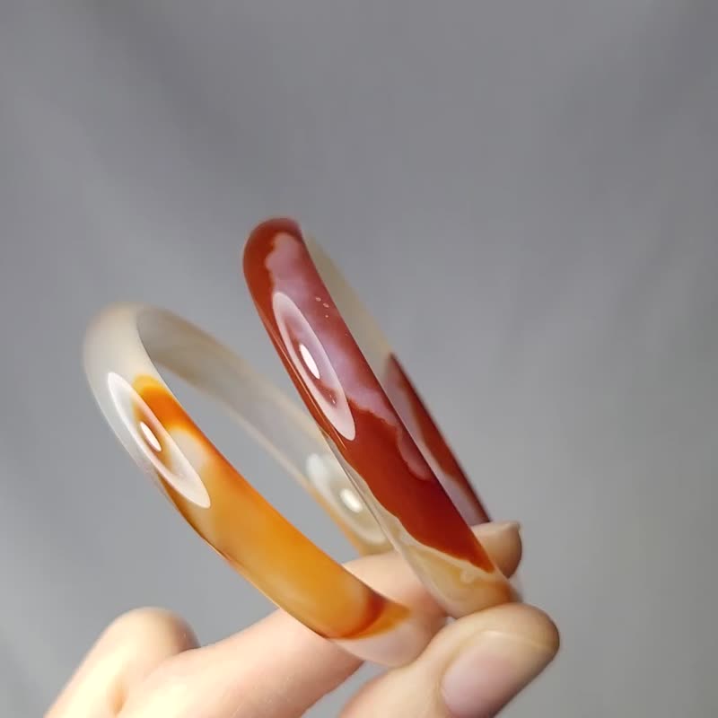 冰种 玛瑙 玉瓍 富贵 叮当镯 玉振金声 2只一组 手镯 18.3cm 单品 - 手链/手环 - 宝石 红色