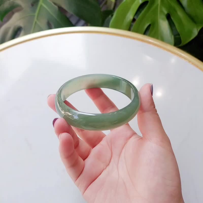 绿织 | 冰玻种/湖水绿飘花/平安镯/手围19.5-20 |天然A货翡翠玉镯 - 手链/手环 - 玉石 绿色