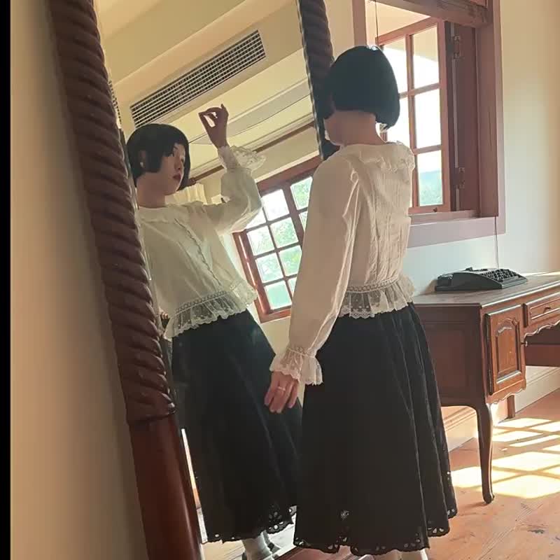 白色 宮廷風法式復古蕾絲襯衫上衣 甜美花邊領襯衣 - 女装衬衫 - 棉．麻 白色