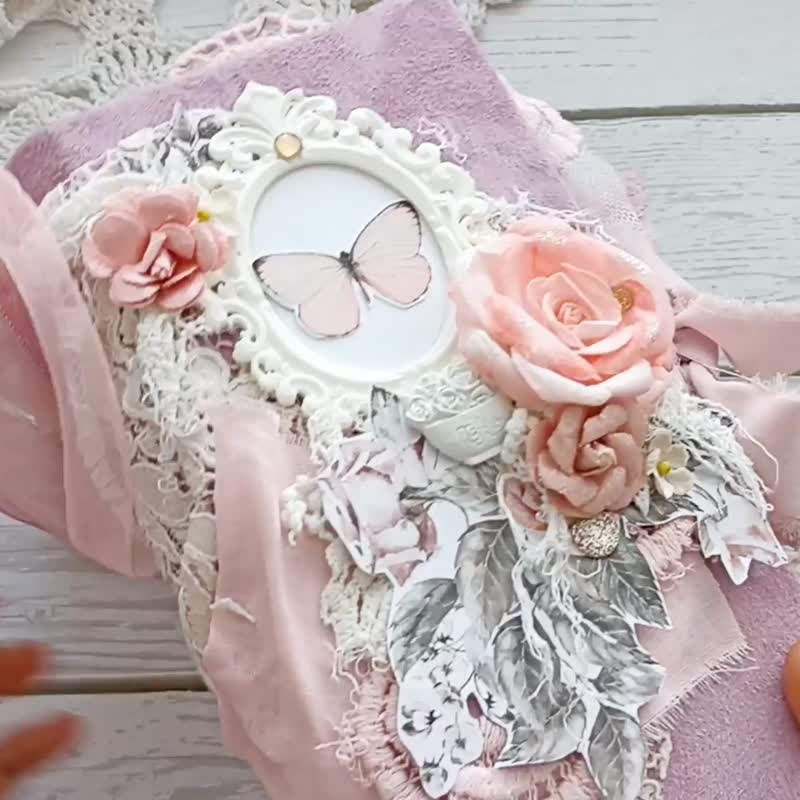 蕾丝玫瑰园垃圾日记本手工浪漫闺房笔记本日记本紫丁香 - 笔记本/手帐 - 纸 粉红色