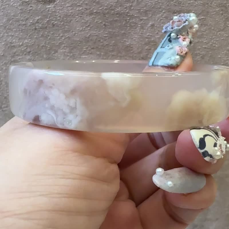 樱花玛瑙手镯 玛瑙手镯稀有方镯温柔紫粉花仙气冰底气质54-55圈口 - 手链/手环 - 玉石 