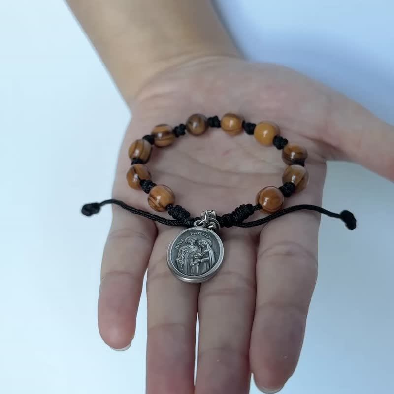 手链 8mm进口橄榄木珠搭配圣家 手围长度可自由调整 8250887-1 - 手链/手环 - 木头 多色