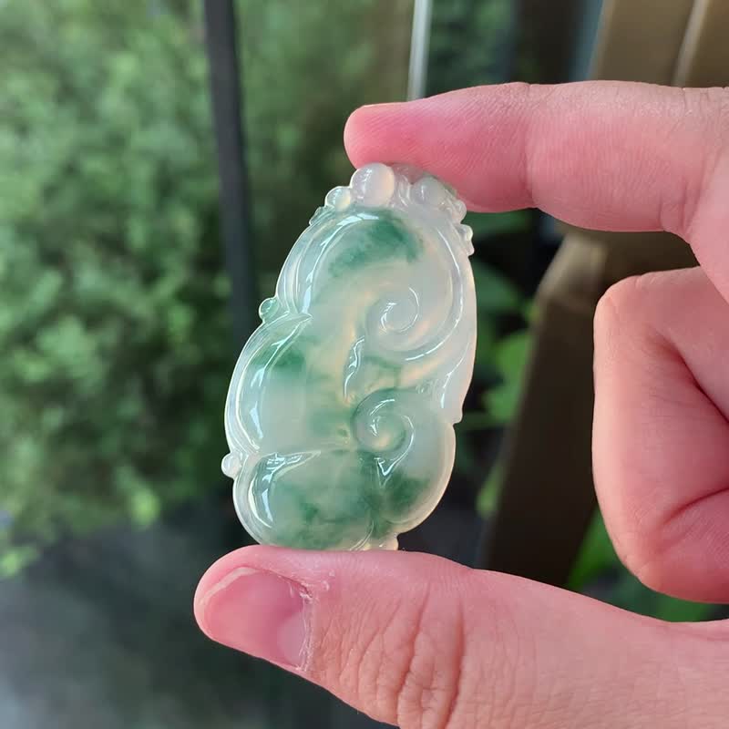 春福 | 冰糯起胶翡翠如意 | 天然A货翡翠玉佩摆件 - 项链 - 玉石 绿色
