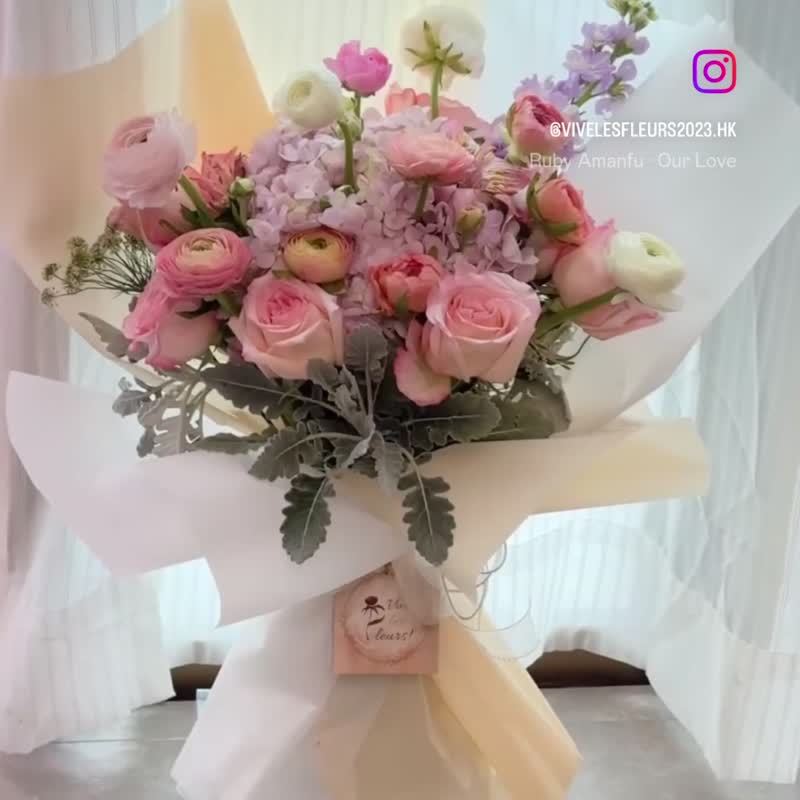【纪念日/生日/求婚花束】进口玫瑰小牡丹绣球花束Ma Douce - 植栽/盆栽 - 植物．花 粉红色