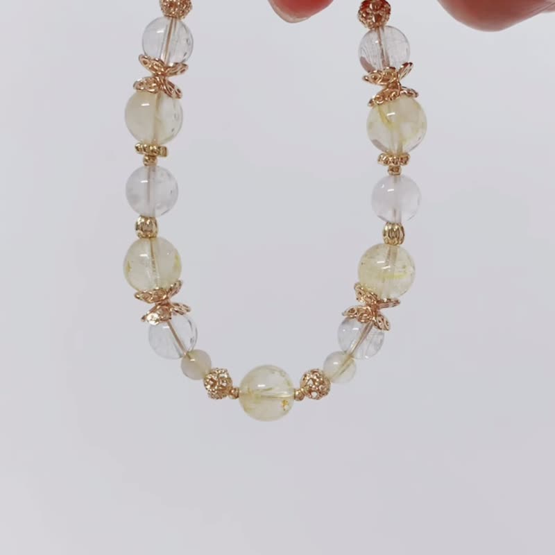 八月・桂花 | 水晶饰品套组 | 桂花托帕石・白幽灵・发晶 | 富贵・丰盛 - 手链/手环 - 水晶 黄色