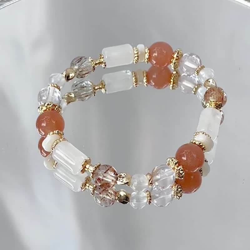 正能量自信 橙月光石 白水晶 月光石 天然水晶手链 - 手链/手环 - 水晶 