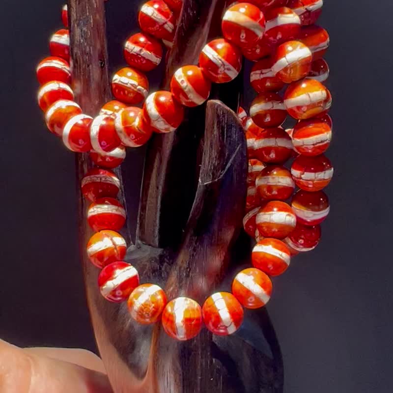 红一线药师珠天珠 8mm 药师珠 火供天珠 4件 手串 手链 缐珠 - 手链/手环 - 玉石 红色