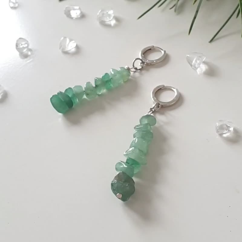 绿东陵耳环、925 纯银、双子座诞生石、农历新年礼物 - 耳环/耳夹 - 宝石 绿色