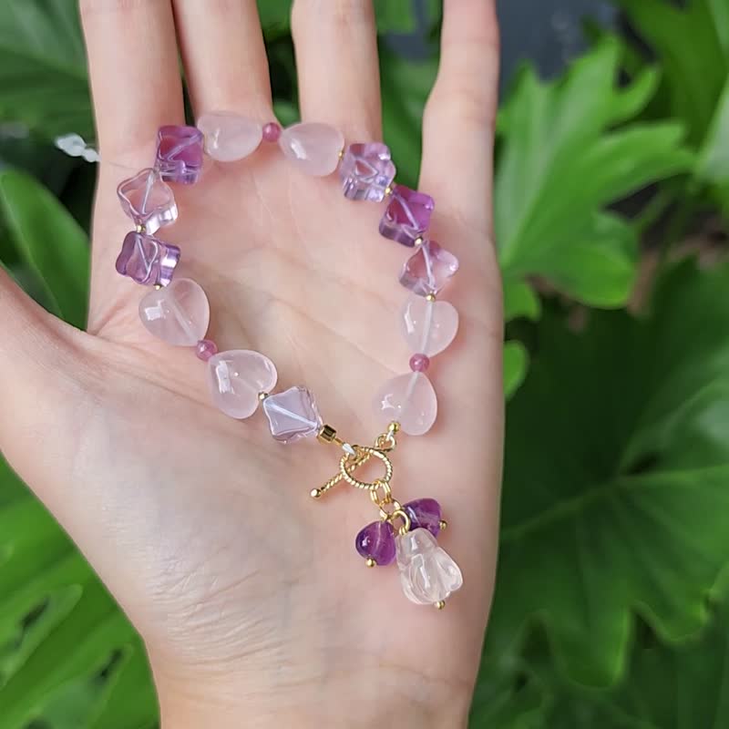 粉晶 薰衣草紫水晶 碧玺 幸运 心想事成 兔 智慧 手链 限量 礼物 - 手链/手环 - 宝石 粉红色