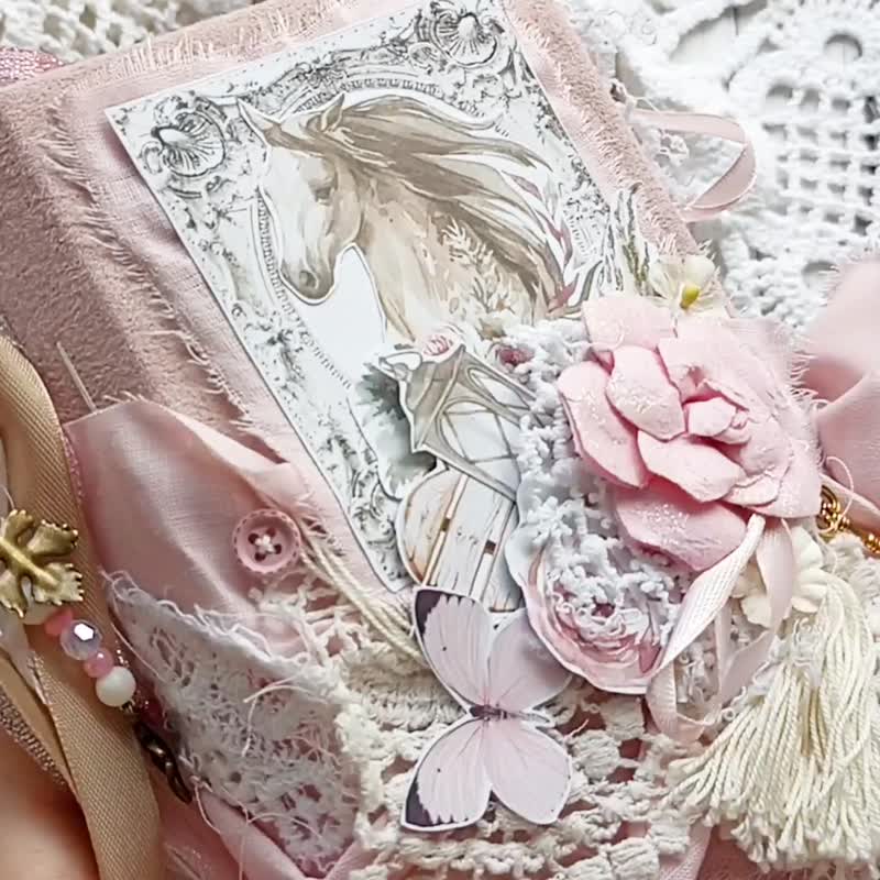 法国垃圾日记本手工Cottage Life乳制品蕾丝马玫瑰日记本优雅 - 笔记本/手帐 - 纸 粉红色