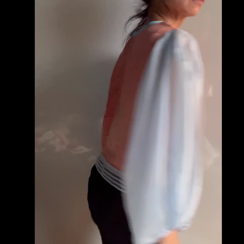 全新和服改造衬衫 成熟可爱的蓬松袖子 宽松设计 - 女装上衣 - 丝．绢 白色